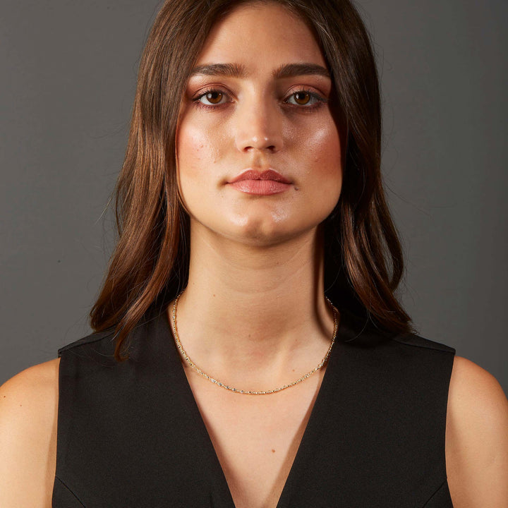 Damla Mini CZ Bezel Chain Choker Necklace