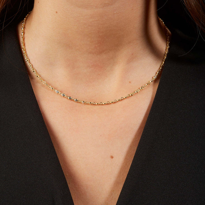 Damla Mini CZ Bezel Chain Choker Necklace