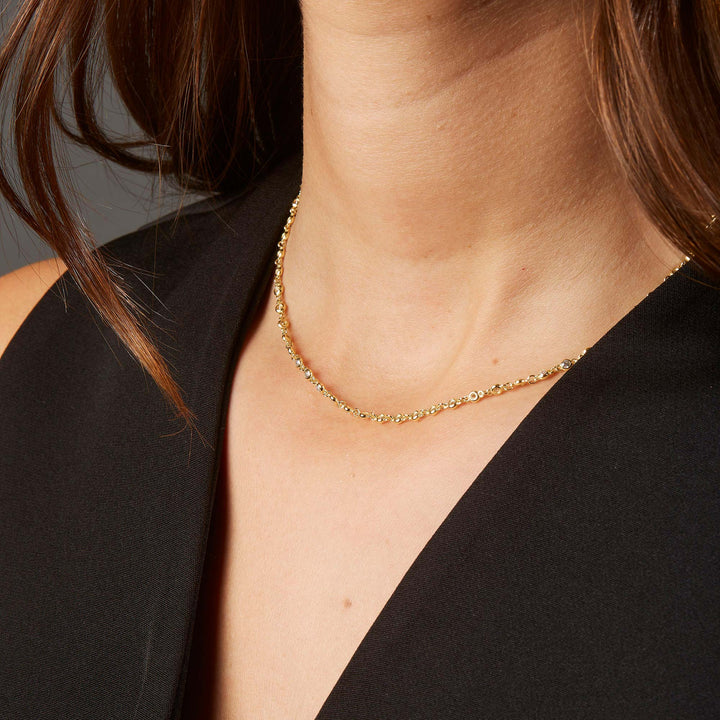 Damla Mini CZ Bezel Chain Choker Necklace