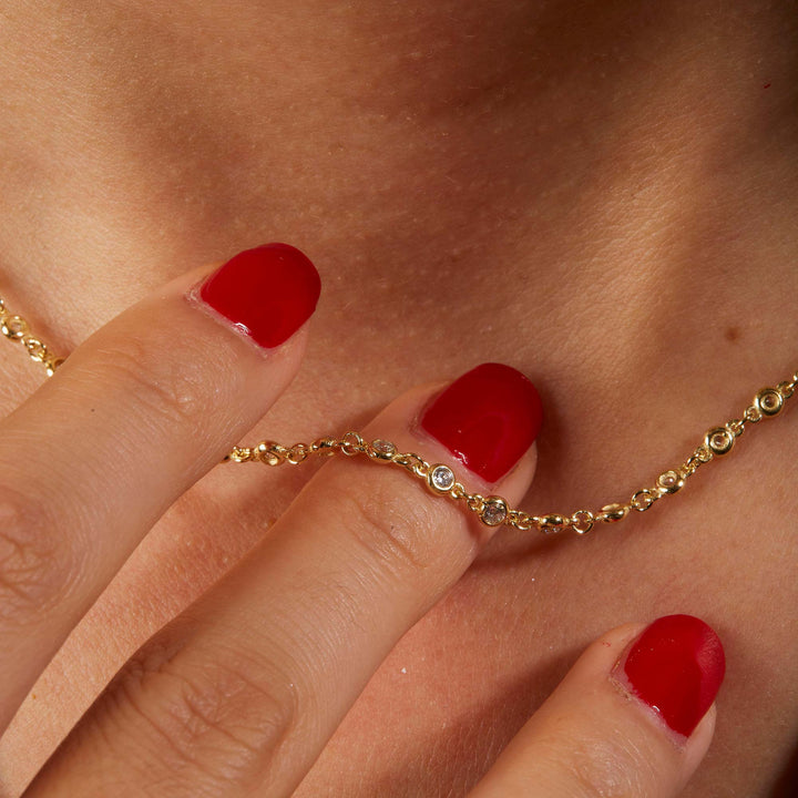 Damla Mini CZ Bezel Chain Choker Necklace