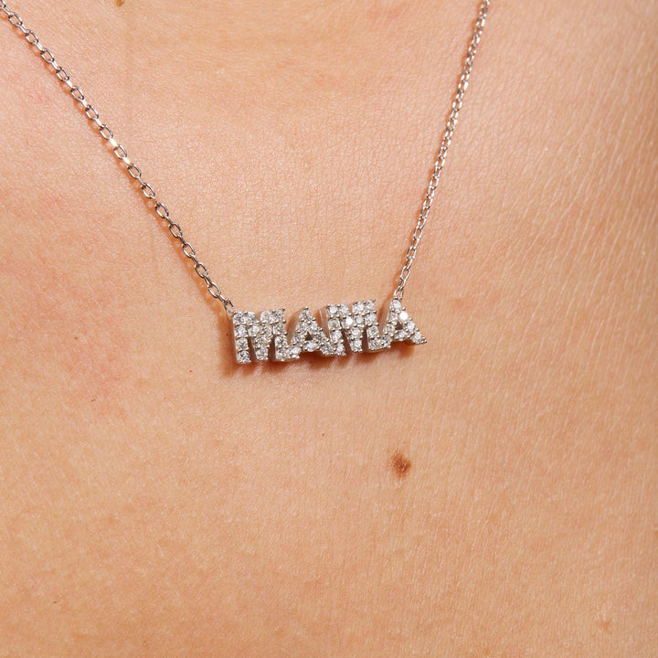 Mama Pave Nameplate Necklace