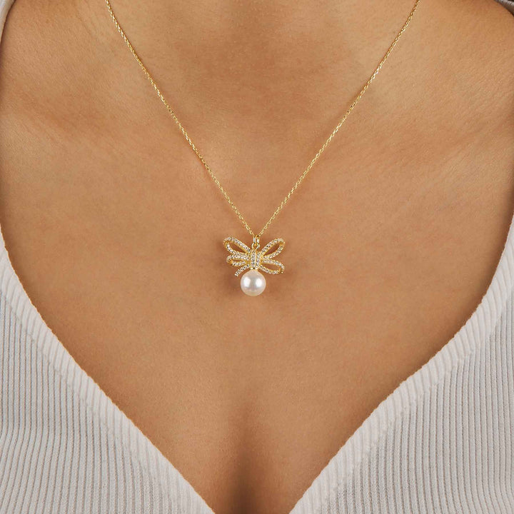 Ribbon Pave Pendant Necklace