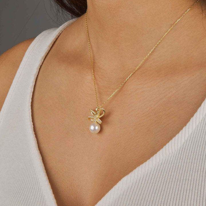 Ribbon Pave Pendant Necklace