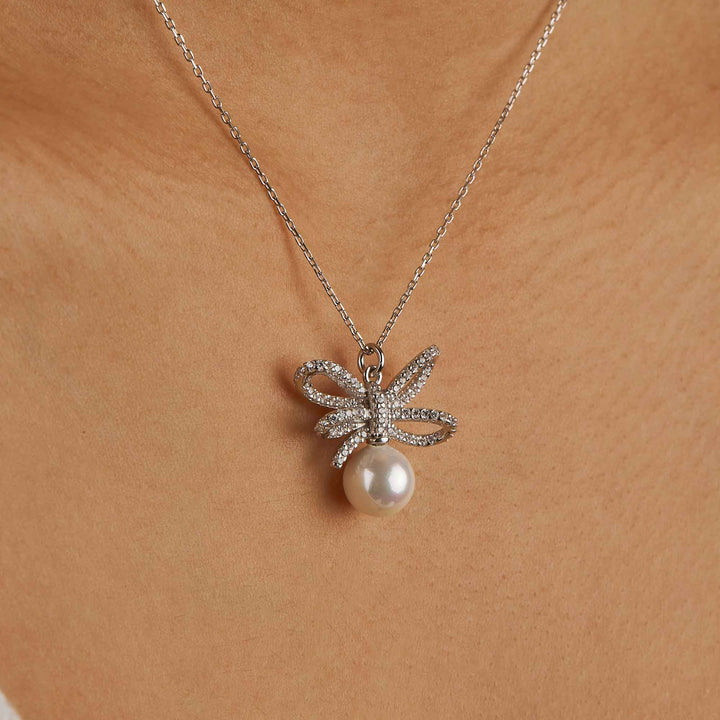 Ribbon Pave Pendant Necklace
