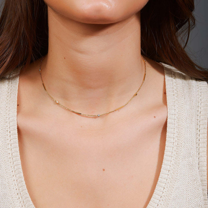 Tahira CZ Bezel Bar Chain Necklace