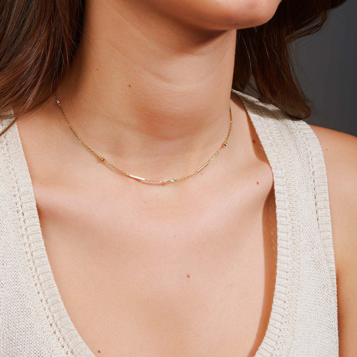 Tahira CZ Bezel Bar Chain Necklace