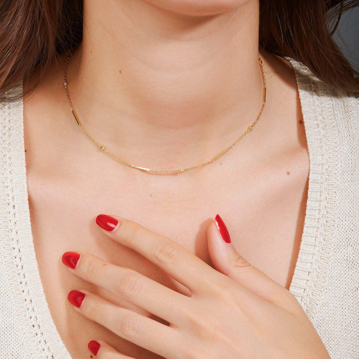 Tahira CZ Bezel Bar Chain Necklace