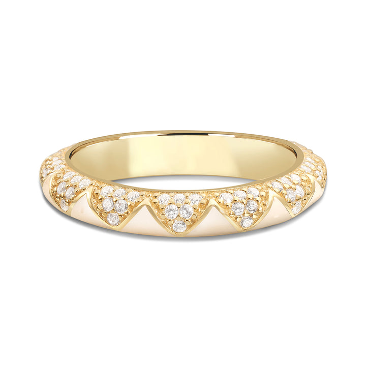 Nadia Zig-Zag Pave Enamel Ring - Pearl
