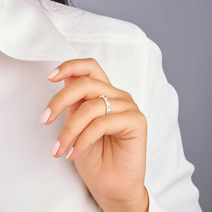Nadia Zig-Zag Pave Enamel Ring - Pearl
